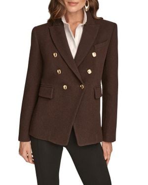 Donna Karan Double Breasted Wool Blend Blazer - Brown