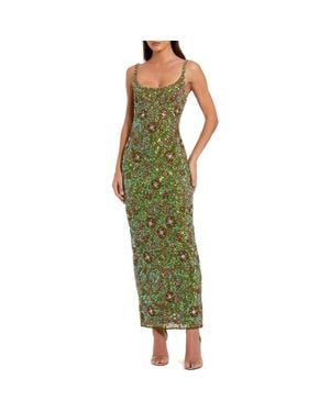 Mac Duggal Sleeveless Hand Beaded Floral Midi Dress - Green