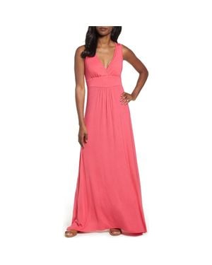 Loveappella V-Neck Jersey Maxi Dress - Red
