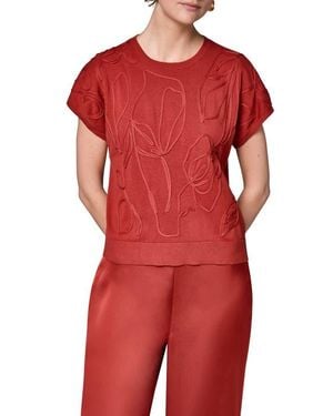 Donna Karan Embroidered Short Sleeve Cotton Sweater