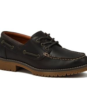 Lands' End Seaport Leather Lace Up Boat Shoes - Black