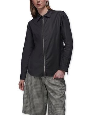 WILDFANG The Essential Long Sleeve Oxford Zip Up Shirt - Black