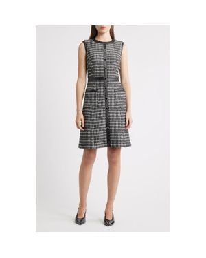 Eliza J Contrast Trim Sleeveless Tweed Dress - Gray