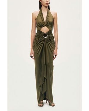 Nocturne Cut-Out Halter Maxi Dress - Green