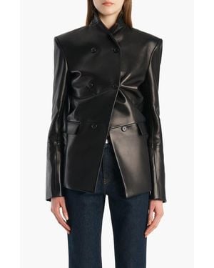 KHAITE Rolo Double Breasted Lambskin Leather Jacket - Black