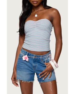 Edikted Veranda Stripe Textured Knit Tube Top - Blue