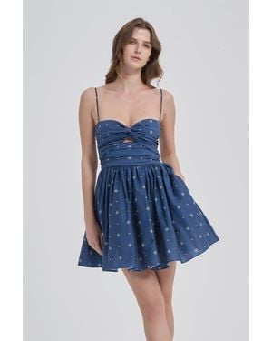 NUAJE NUAJE Reverie Twist Front Ruched Cotton Mini Dress - Blue