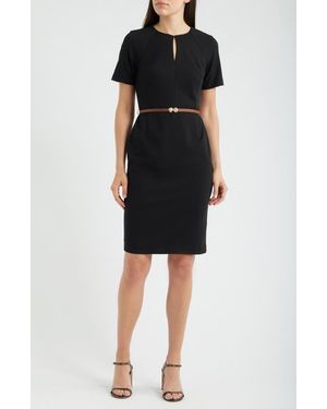Anne Klein Keyhole Belted Sheath Dress - Black