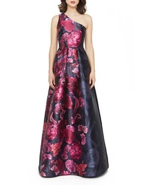 Kay Unger Dianna One-Shoulder Evening Gown - Purple