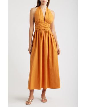 DELUC Cassis Halter Cotton Poplin Maxi Dress - Orange