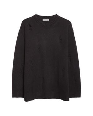 Yohji Yamamoto Distressed Wool Crewneck Sweater - Black