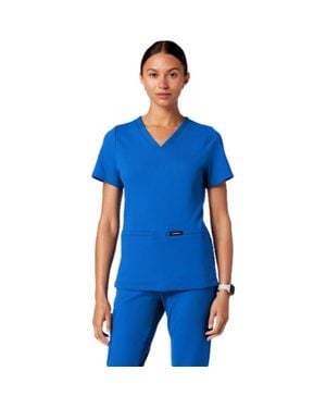 Jaanuu Cesi 2-Pocket Slim Knit V-Neck Scrub Top - Blue