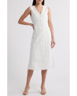 Charles Henry Button-Up Midi Dress - White
