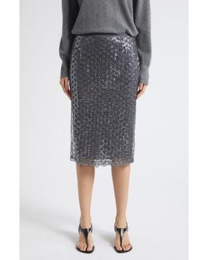 Marella Sequin Trellis Lace Hem Skirt - Black