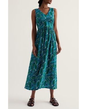 Seasalt Cornwall Polmanter Leaf Print Sleeveless Organic Cotton Jersey Maxi Dress - Green