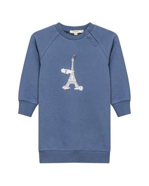 Fragile Long Sleeve Eiffel Tower Bubble Dress - Blue