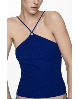 Mango Twist Neck Knit Top - Blue