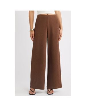 Open Edit Puckered Crepe Wide Leg Pants - Brown