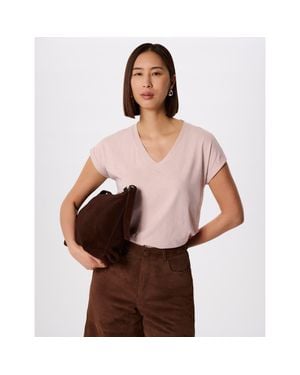 Whistles Willa V-Neck Cap Sleeve T-Shirt - Brown