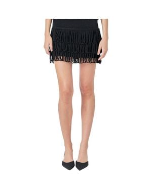 Endless Rose Tiered Loop Fringe Miniskirt - Black