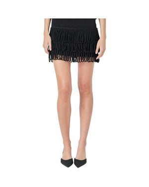 Endless Rose Tiered Loop Fringe Miniskirt - Black