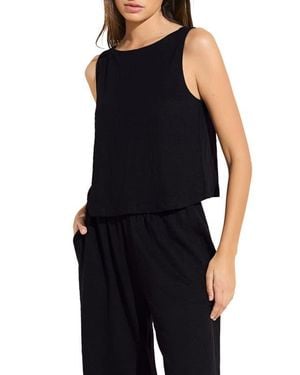 Eberjey Boat Neck Organic Linen Sleeveless Lounge Top - Black