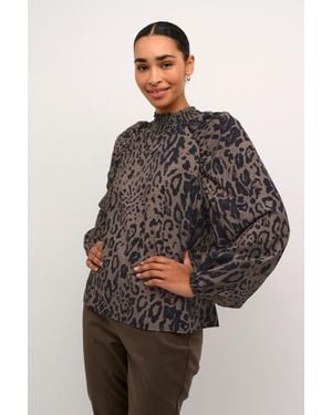Kaffe Kajemma Puff Sleeve Print Blouse - Gray