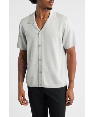 Open Edit Camp Short Sleeve Button Up Sweater - Gray