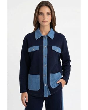 Exquise Makena Long Sleeve Pocket Knit Jacket - Blue