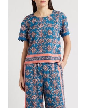 City Blues Floral Woven Top - Blue