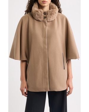 Via Spiga Faux Fur Collar Cape - Natural