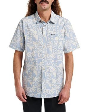 Quiksilver Terra Classic Abstract Print Short Sleeve Stretch Cotton Button-Up Shirt - White