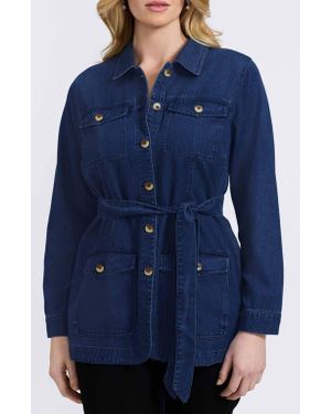 Foxcroft Stella Belted Denim Utility Jacket - Blue