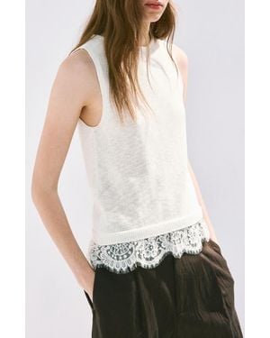 Mango Lace Detail Knit Top - White