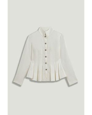 Nocturne Pleated Hem Button-Down Shirt - White
