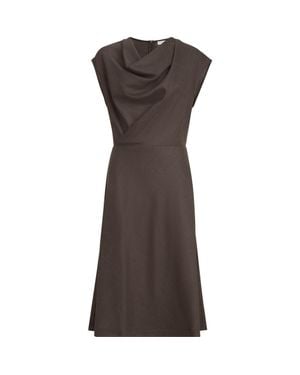 Brunello Cucinelli Virgin Wool Diagonal Flannel Wrap-Effect Dress With Monili - Brown