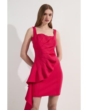 Karen Millen Scuba Drama Ruffle Woven Mini Dress - Pink