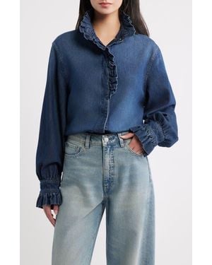 DL1961 Dl Aura Ruffle Denim Shirt - Blue