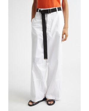 Plan C Belted Cotton Stretch Drill Straight Leg Pants - White