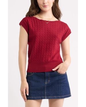 BP. Cable Stitch Boat Neck Sweater T-Shirt - Red