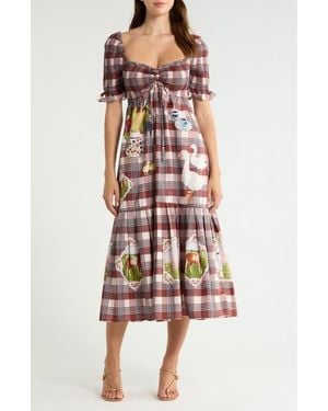 FARM Rio Country Table Tartan Plaid Midi Dress - Brown