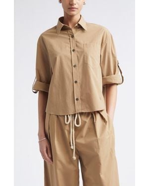 Maria McManus Roll Tab Sleeve Organic Cotton Crop Button-Up Shirt - Natural