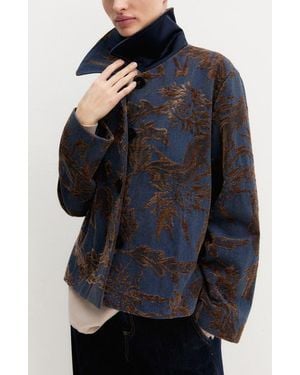 Emme Jacquard Stand Collar Jacket - Blue