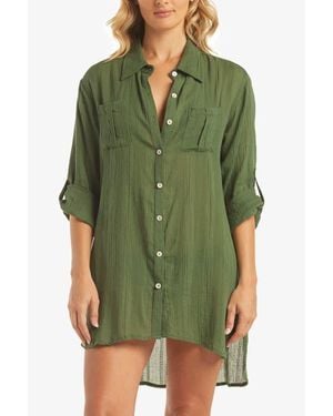 Helen Jon Relaxed Shirt Dress - Green