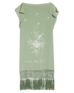 Conner Ives Piano Shawl Floral Embroidered Fringe Silk Minidress - Green