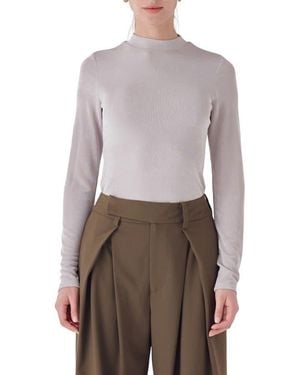 Endless Rose Sheen Stretch Mock Neck Top - Brown
