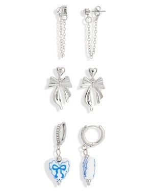BP. Pretty Bow Set Of 3 Earrings - White