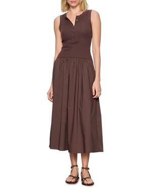 Sanctuary Breakaway Mixed Media Cotton Midi Dress - Brown