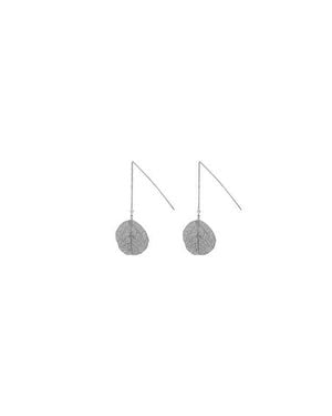 Bearfruit Jewelry Sienna Textured Leaf Disc Threader Earrings Sculptural Trendy - Gray