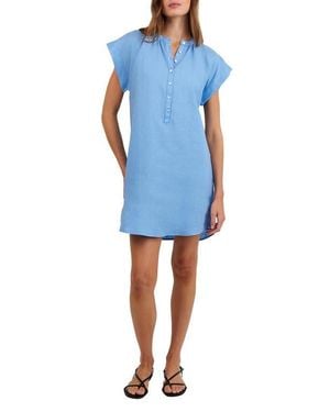 Bella Dahl Cap Sleeve Linen Henley Minidress - Blue